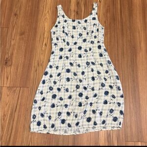 Vintage 90s Y2K Jody California Dress Floral USA Made Blue Plaid Floral Size 7/8